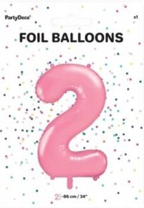 Balon foliowy na hel powietrze cyfra 2 kolor różowy 86 cm