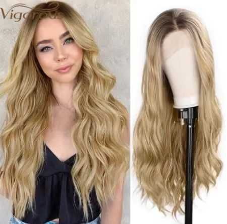 Peruka lace front naturalny blond 65 cm