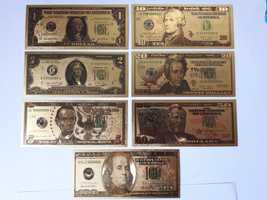 Подарок Сувенирные "золотые" банкноты купюры доллары набор 7 штук