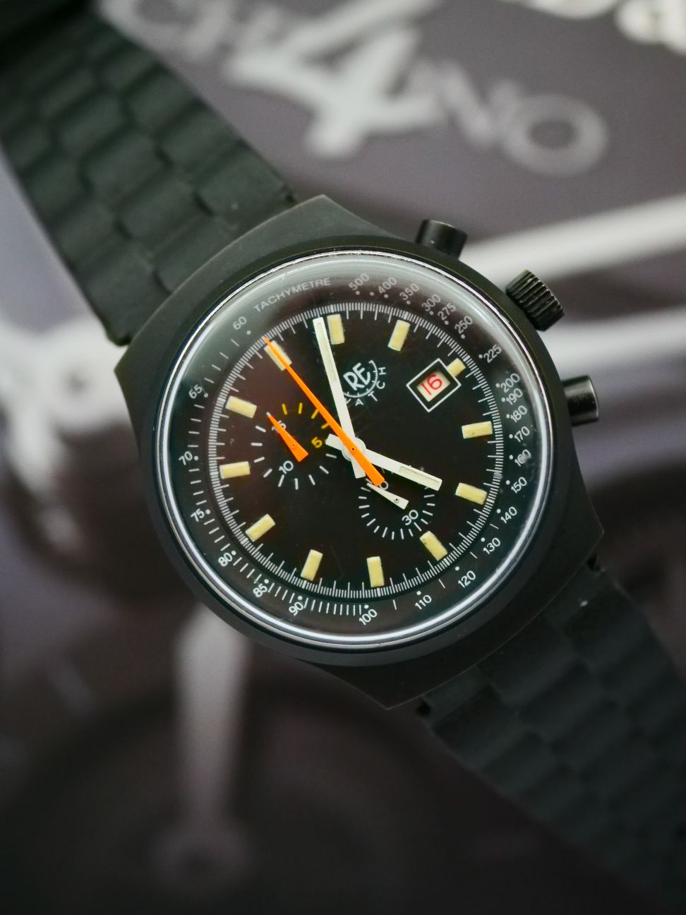 RE WATCH stary zegarek vintage chronograph NOS mechaniczny Porsche
