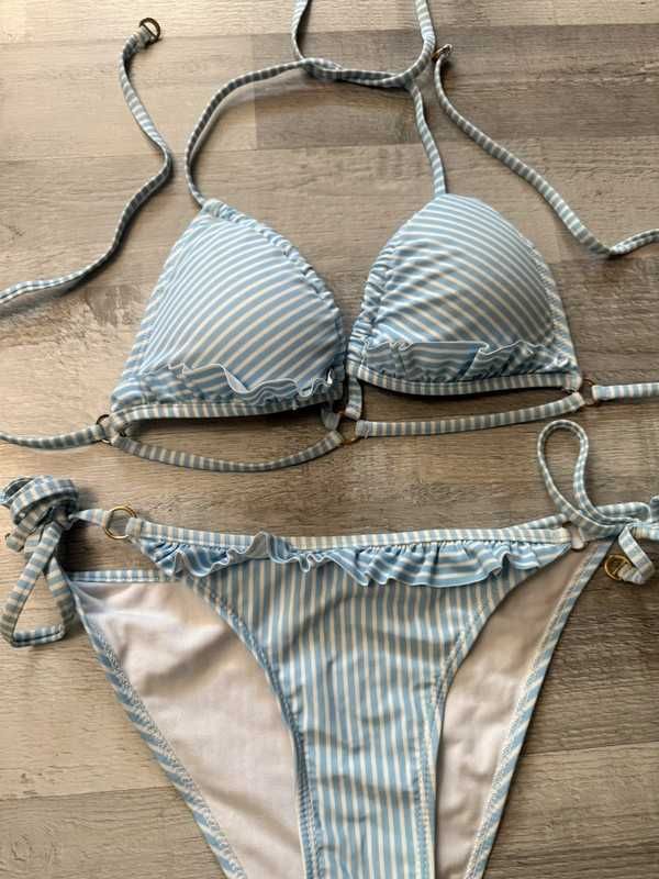 Strój kąpielowy bikini dwuczęściowy Censored S wiązany niebieski