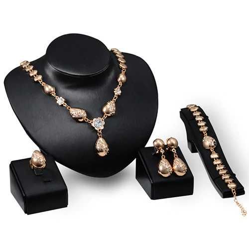 Colar com pingente de flor, pulseira, anel e brincos joias elegantes