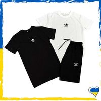 Комплект шорти Adidas + футболка Адідас чорна/біла. S M L XL XXL