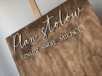 Rustykalny drewniany boho plan stołów tablica powitalna wesle ślub