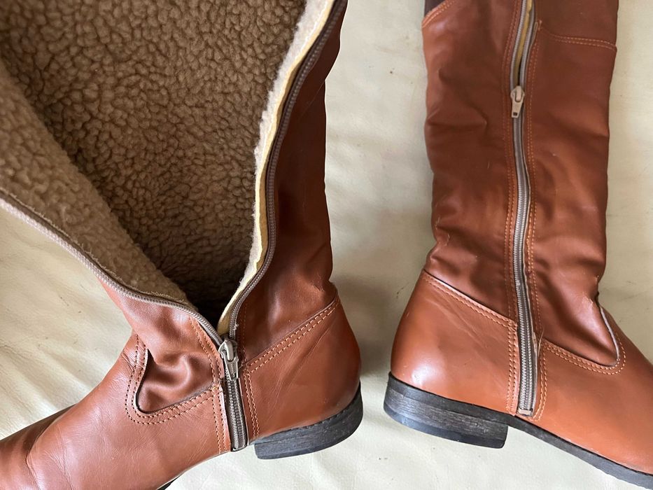 TANIO brązowe, ocieplane futerkiem, długie kozaki muszkieterki