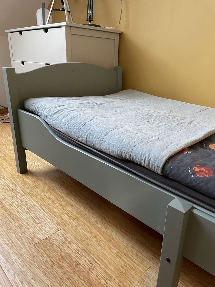 Łóżko ikea leksvik rosnące szałwiowy drewnine drewno regulowane