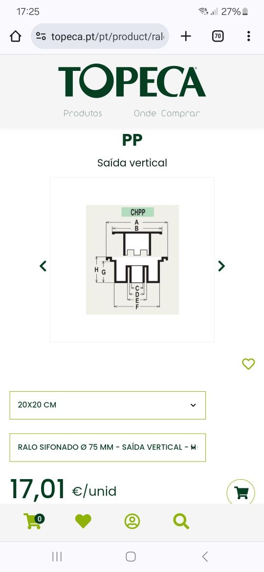 Ralo sifonado novo Topeca 20cm