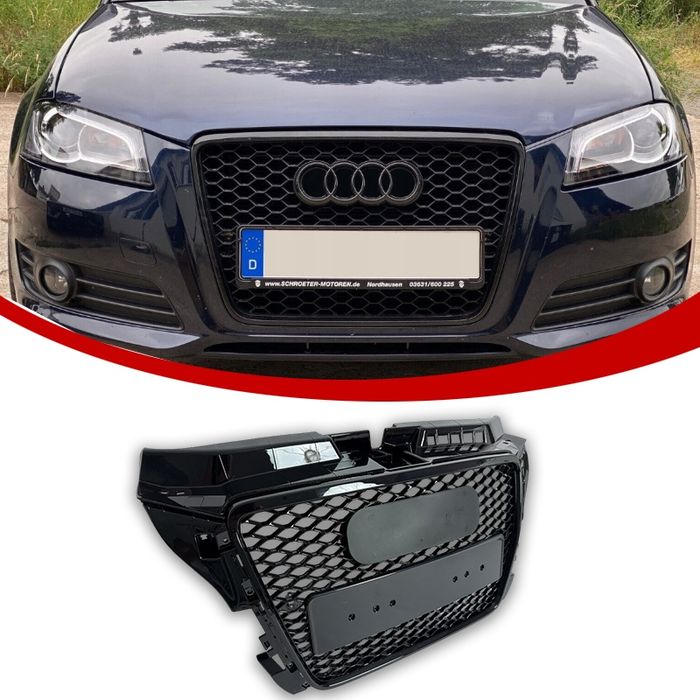 Audi A3 8P Przednia Atrapa Chłodnicy Plaster Miodu 08-13 Czarny Połysk