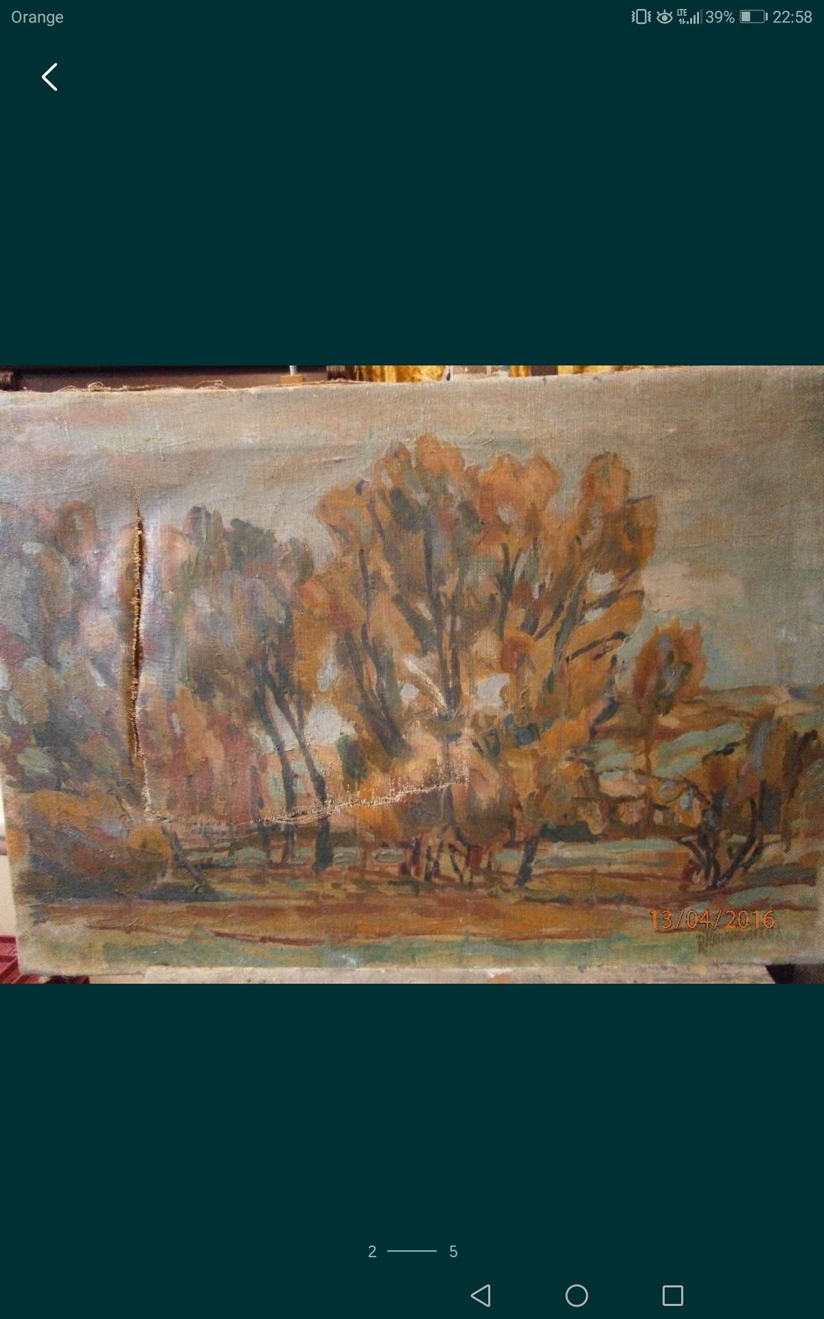 Obraz sygn. Kononowicz płótno olej wym. 55x40 cm. uszkodzozony do kons