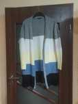 Sweter kardigan w paski oversize gruby długi 40 L 42 XL