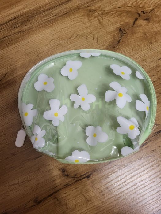 nowa kosmetyczka miętowa kwiatki przezroczysta