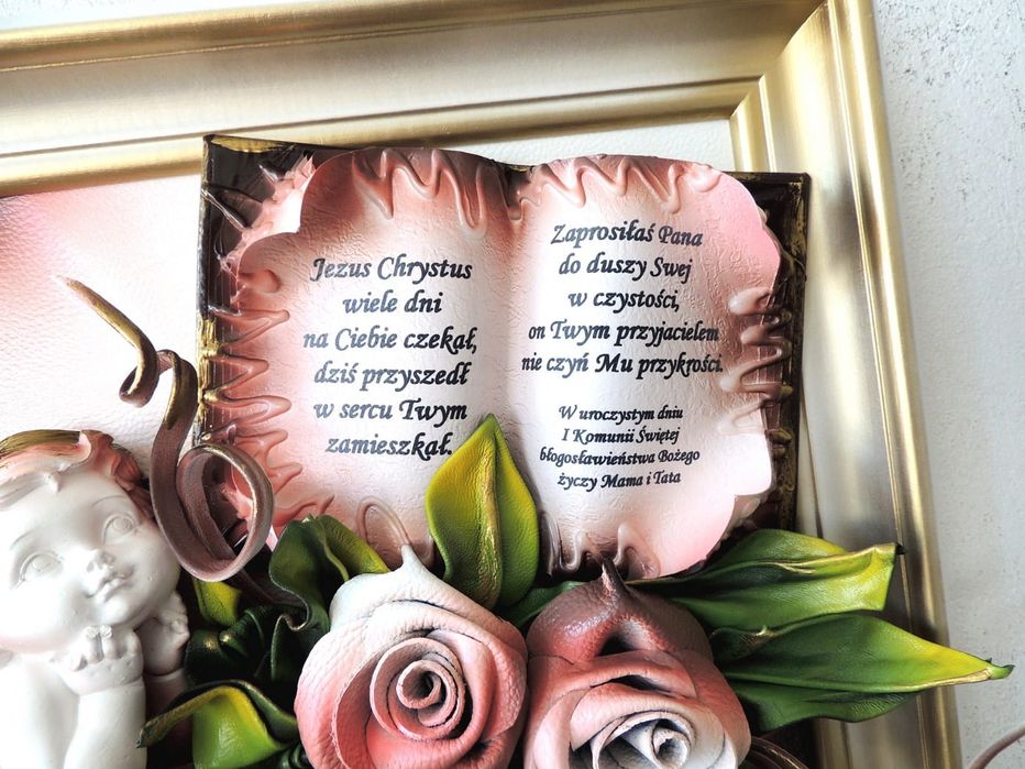 Obraz z dedykacją na komunię chrzest PREZENT pamiątka