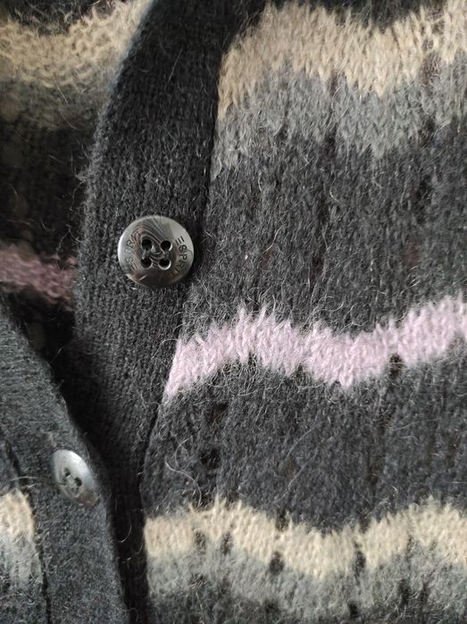 Kardigan Esprit 36 S długi sweter wiązany ażurowy moher wełna z wełną