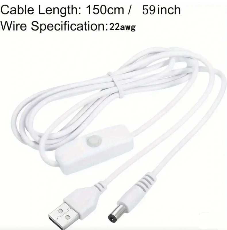 Cabo de Alimentação USB para DC 5.5 X 2.1mm