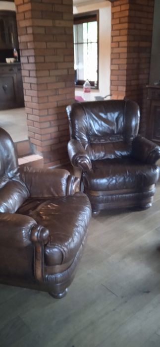 Wypoczynek. Skóra naturalna skandynawska, komplet - kanapa + 2 fotele