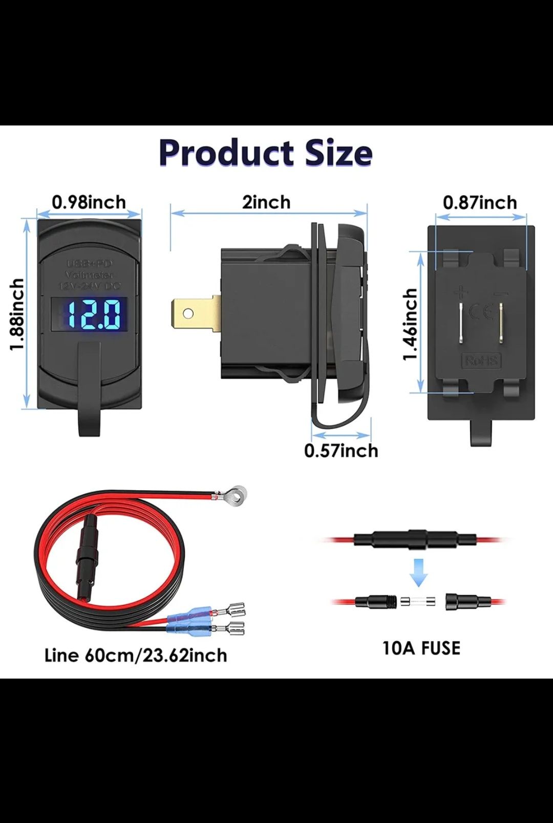 Авто зарядка Type-C+USB  для телефона PD+QC3.0 с вольтметром.