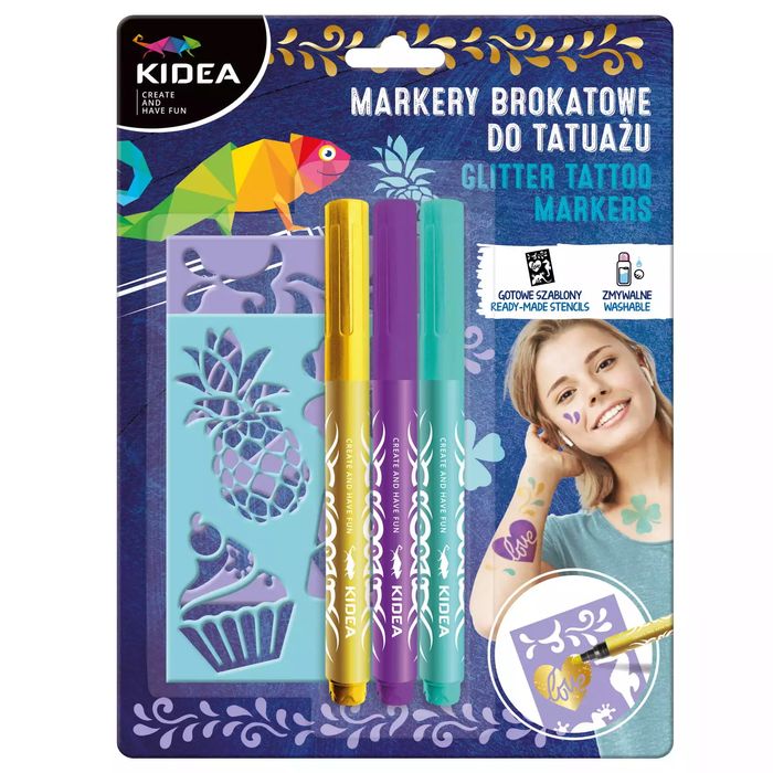 Markery do tatuażu A z szablonami 3 kolory. Derform