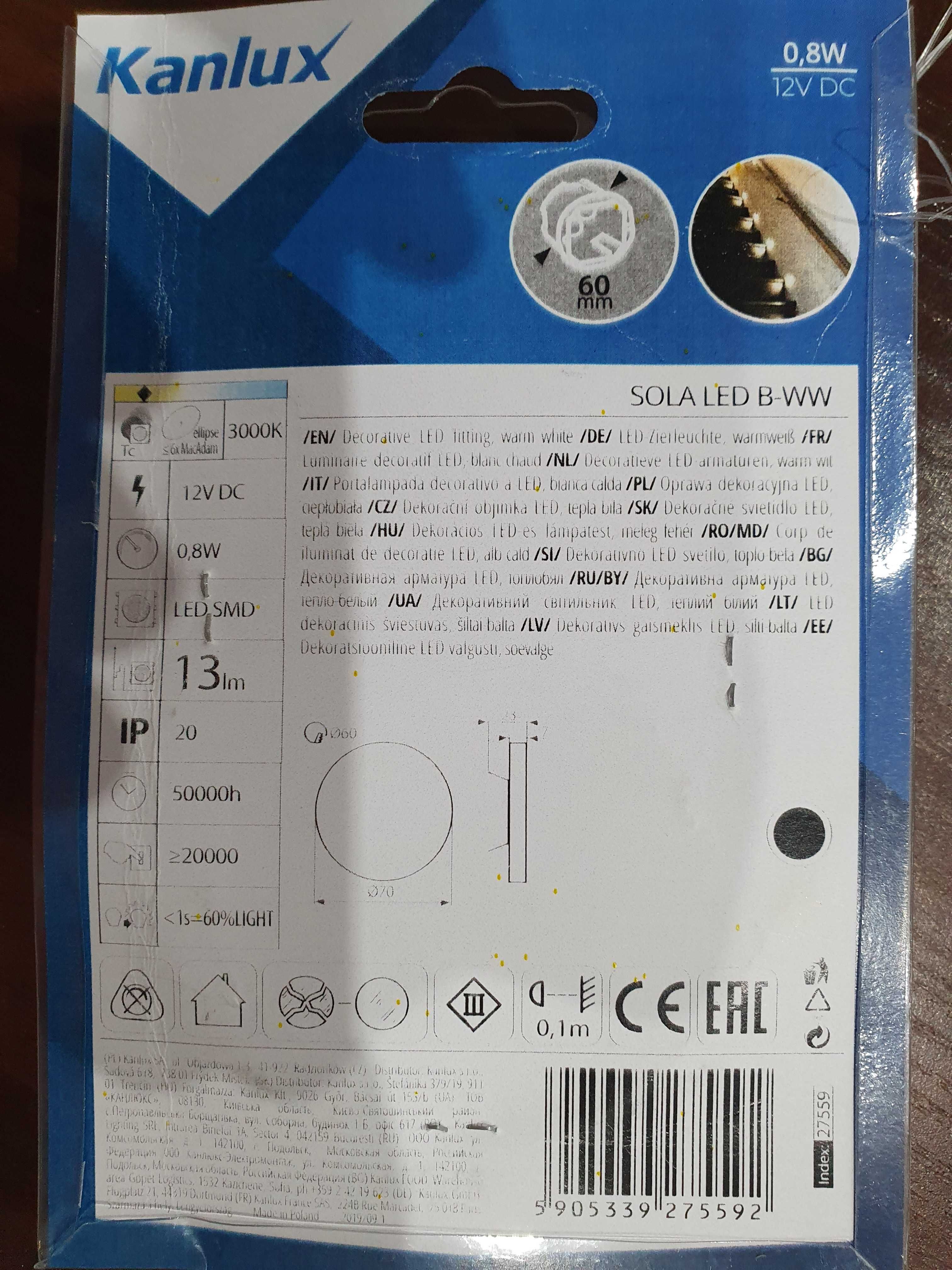 Oprawa schodowa lampka  KANLUX SOLA + ZASILACZ! NOWE!, 10 SZTUK! Okazj