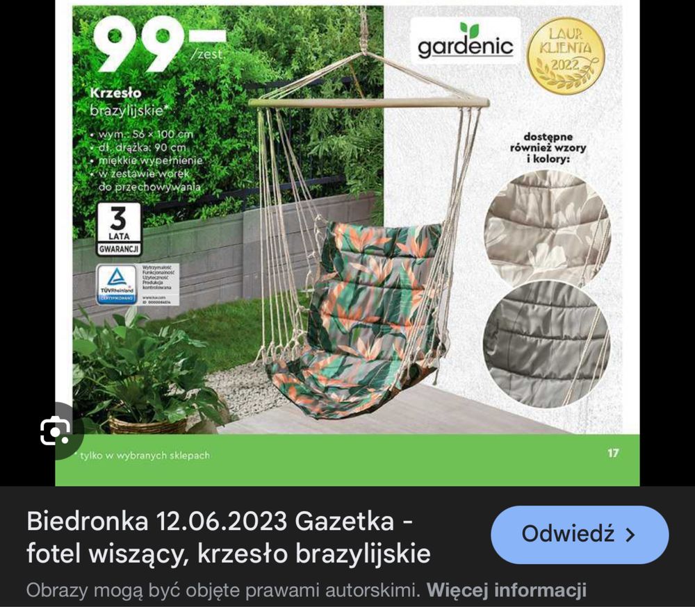 Krzesło / fotel brazylijski Biedronka Gardenic