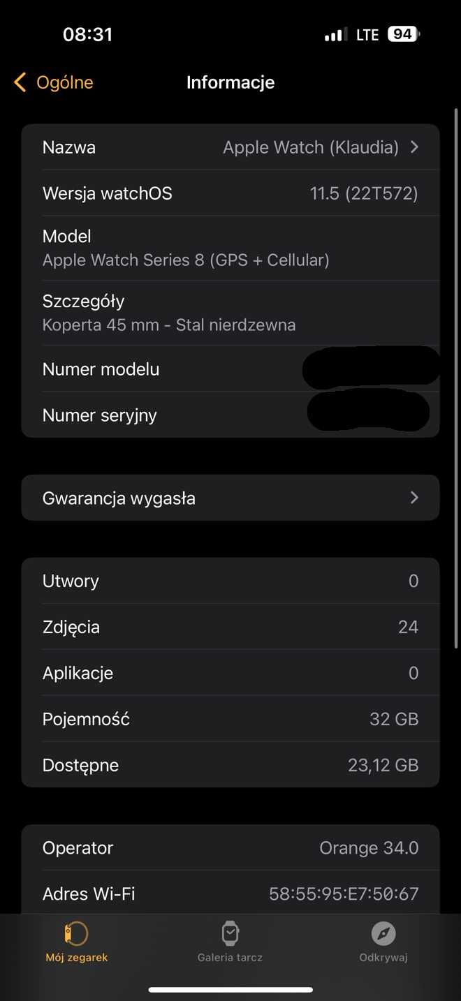 Apple Watch Series 8 45mm (GPS + Cellular) STAL NIERDZEWNA