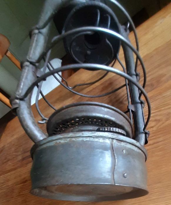 Stara lampa naftowa górnicza 6 D.R.PATENT, oryginalne szkło z napisami