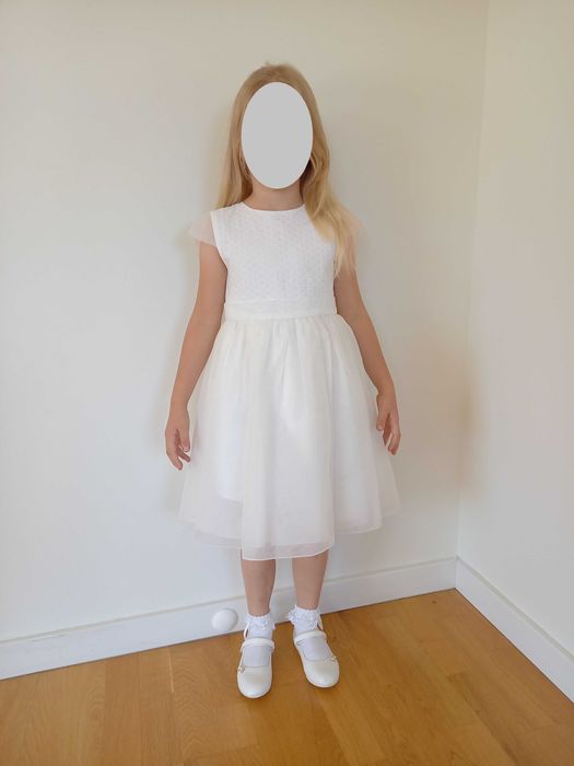 Elegancka biała sukienka Minimi 116 wesele + gratis sweterek skarpetki