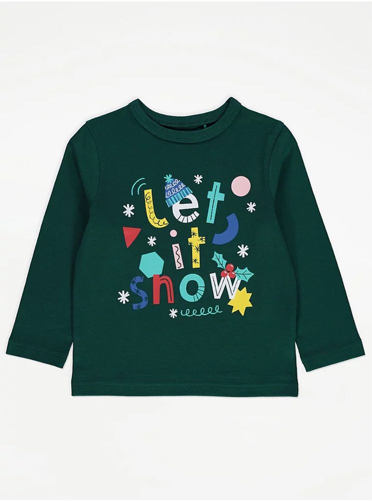 92-98 George zielona koszulka z nadrukiem Let it snow longsleeve uni