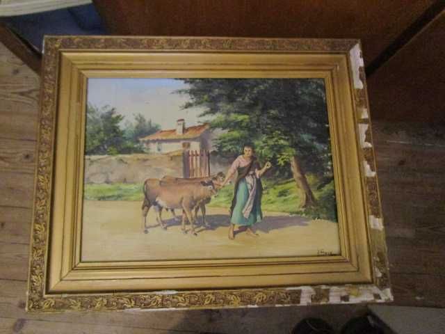 quadro a óleo pintura antiga com moldura