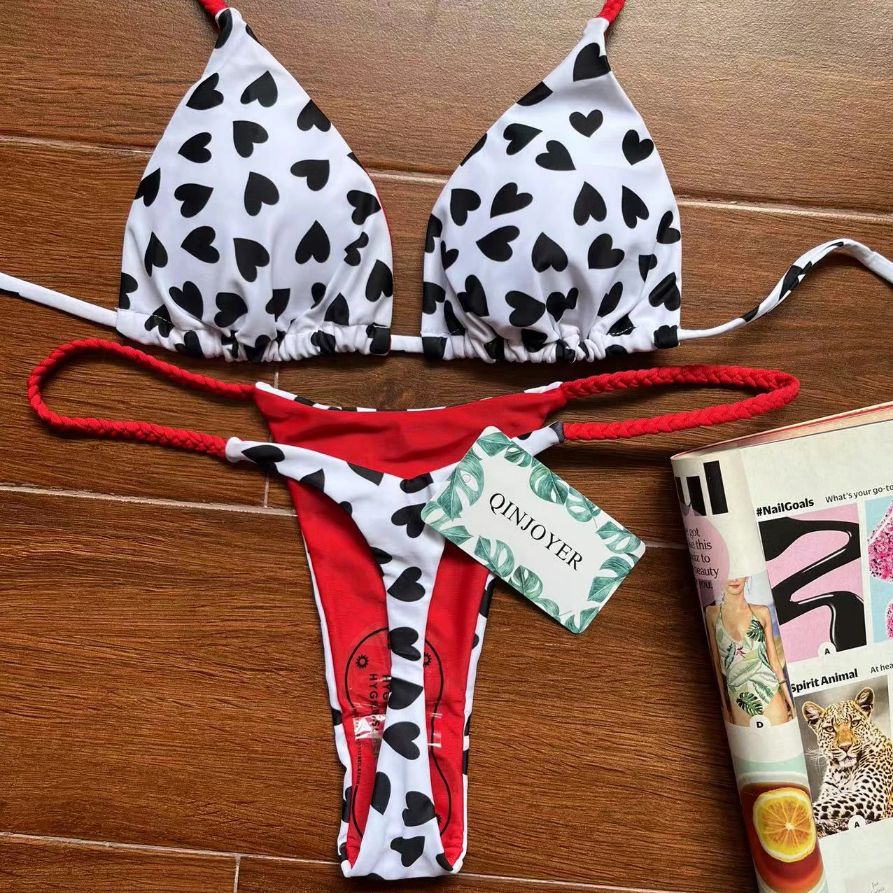 Dwuczęściowy Strój Kąpielowy Mikro Bikini Sexy Stringi w Serca - M