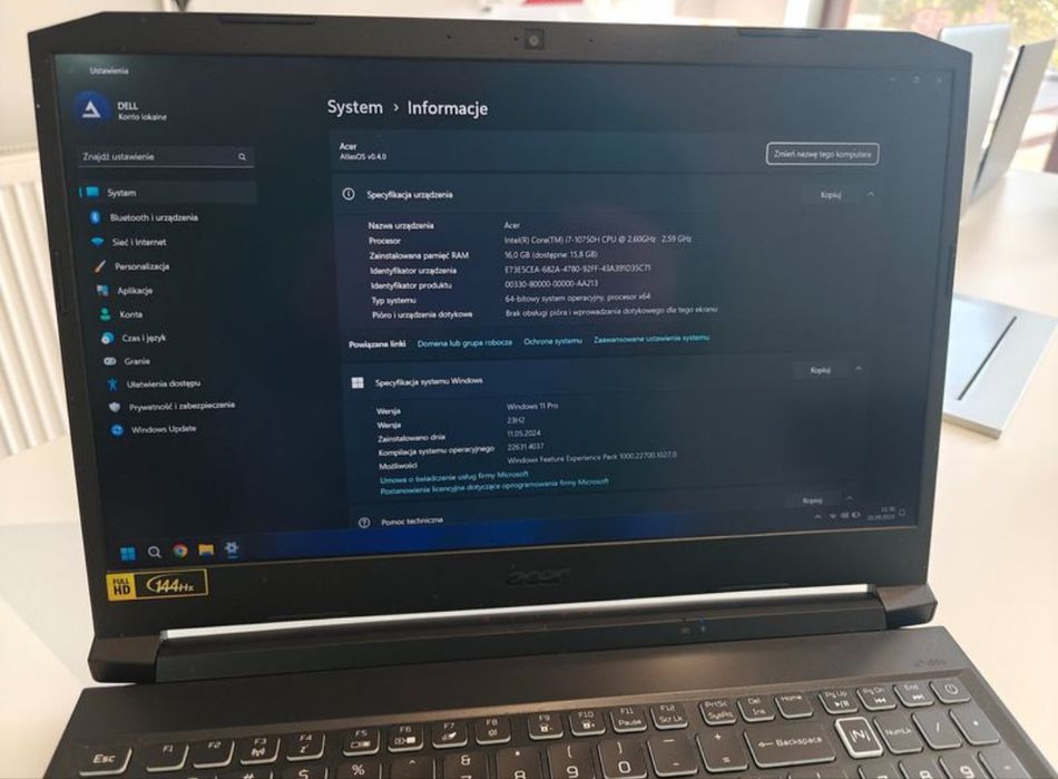 Laptop gamingowy Acer Nitro 5 i7-10750H RTX2060 16GB RAM 512GB 144Hz