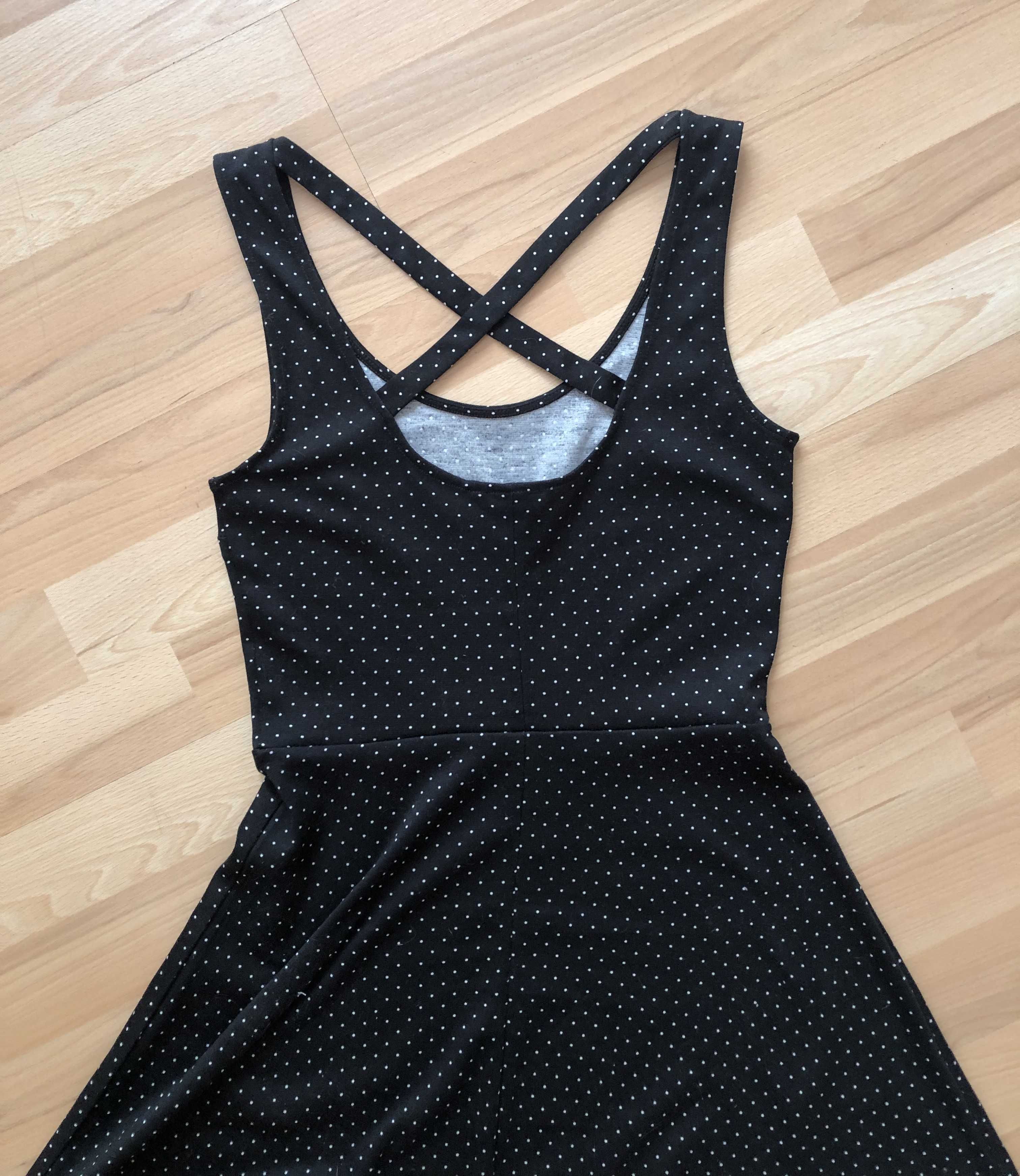 Czarna sukienka mini w kropki, skrzyżowane ramiączka, H&M