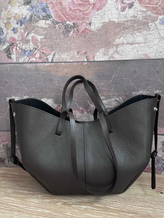 BRĄZOWY shopper z kosmetyczką skóra naturalna Made In Italy