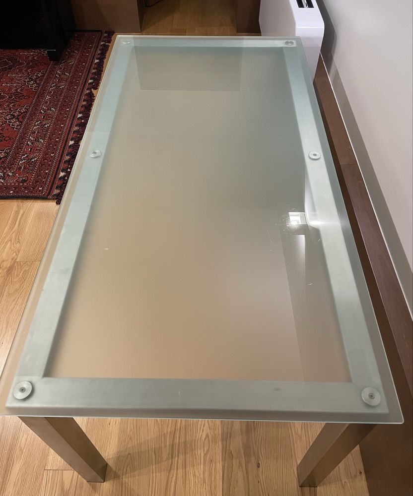 Mesa Retangular Sala/Cozinha Tampo Vidro e estrutura Aço Inox