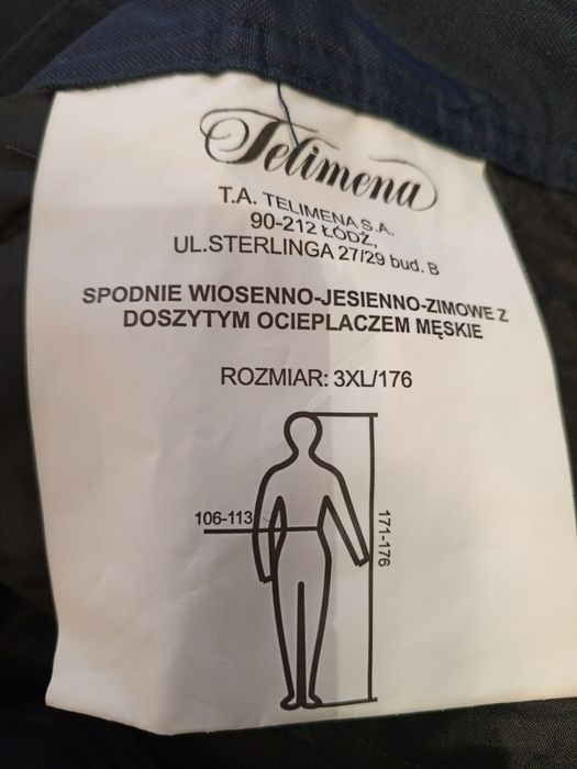 Spodnie męskie, ocieplane Telimena 3XL/176. Nowe!!! Okazja!!!