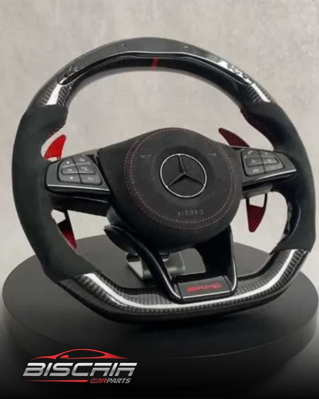 VOLANTE MERCEDES AMG CARBONO + ALCÂNTARA COM DISPLAY LED