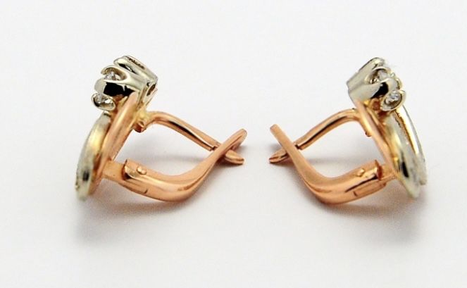 #сережки#золото 585# красное и белое# до на 2 см# цирконий