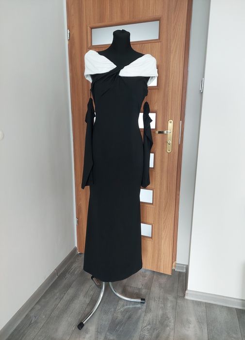 Długa czarna sukienka okazjonalna wieczorowa koktajlowa L