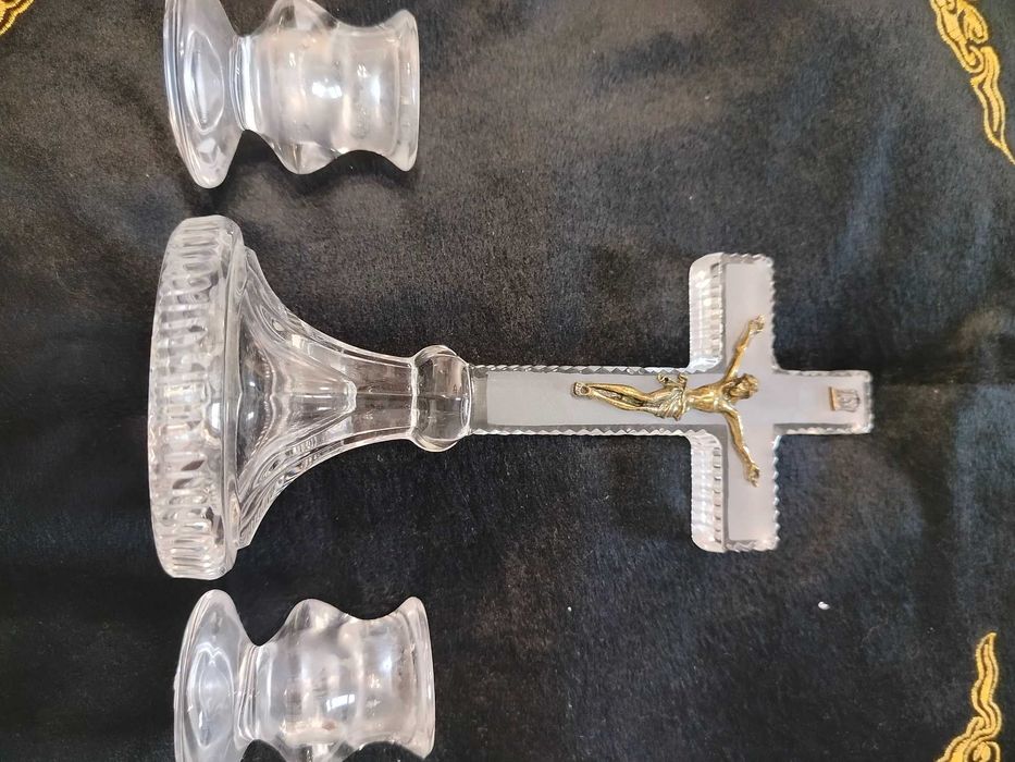 Zestaw kolędowy kryształowy Krzyż Jezusa  z PRL 20 cm