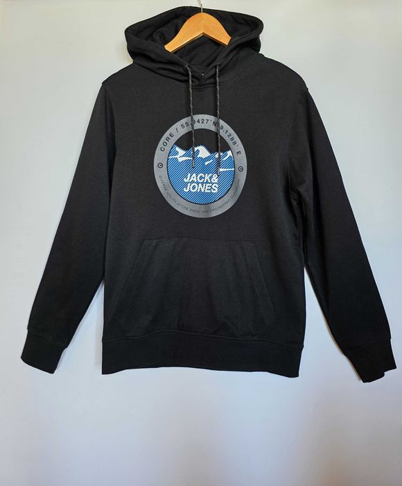 Черная мужская толстовка свитшот худи с капюшоном jack & jones 44-46