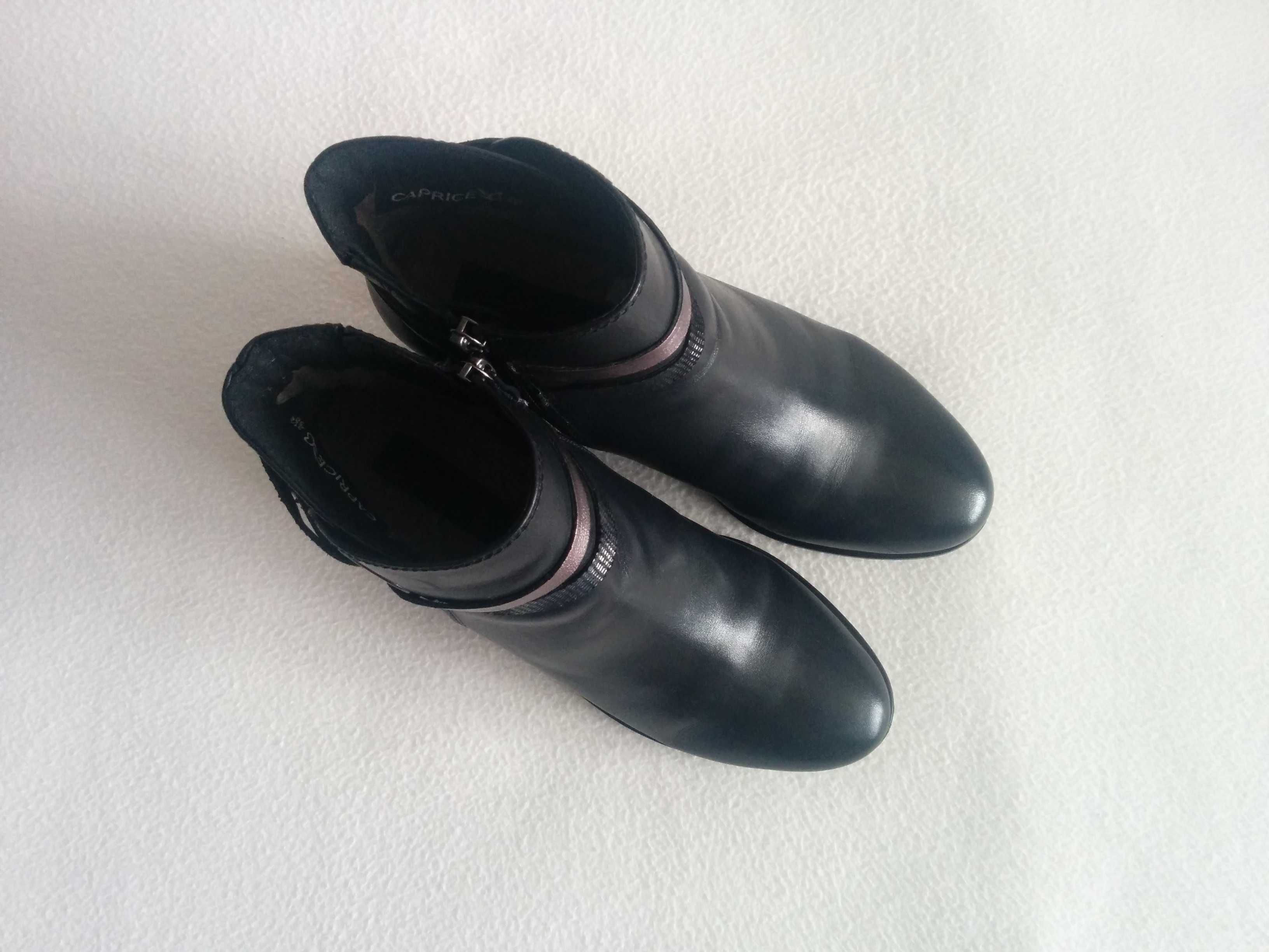 CAPRICE botki ze skóry naturalnej - damskie buty na niskim obcasie
