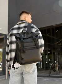 Чоловічий чорний рюкзак міський, туристичний, спортивний, екошкіра