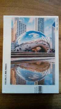 Puzzle drewniane 1000 Chicago z sortownikiem i plakatem wooden