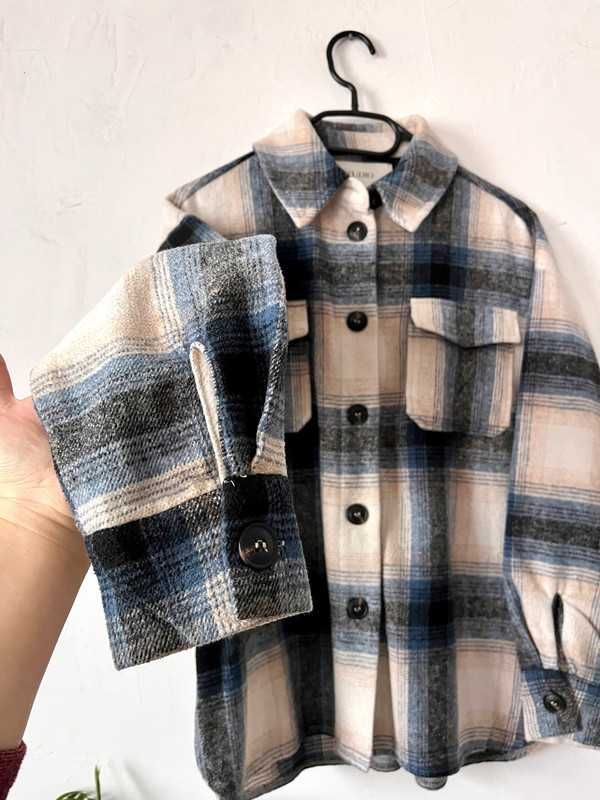 Kurtka koszulowa w kratę wełna Studio Only xs/s boxy fit wool jacket