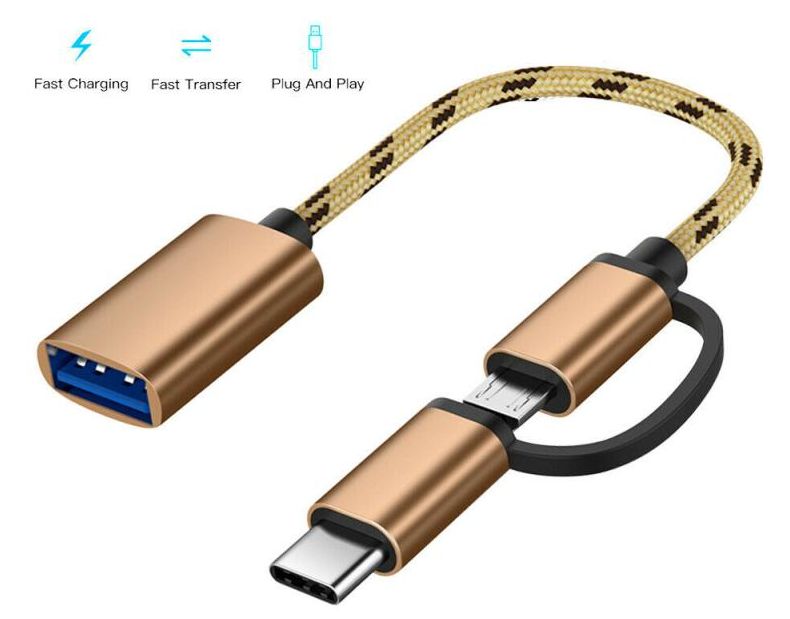 2w1 Przejściówka Adapter OTG Micro USB-C na USB 3.0 złoty