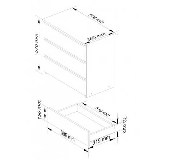 Szafka nocna 60x35x57 cm biała 3 szuflady *DARMOWA DOSTAWA*