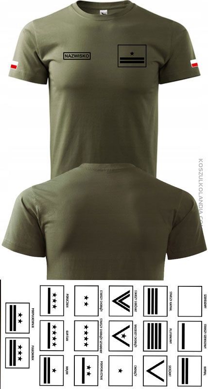 Koszulka wojskowa MON z twoim nazwiskiem i stopniem 6 rozmiarów