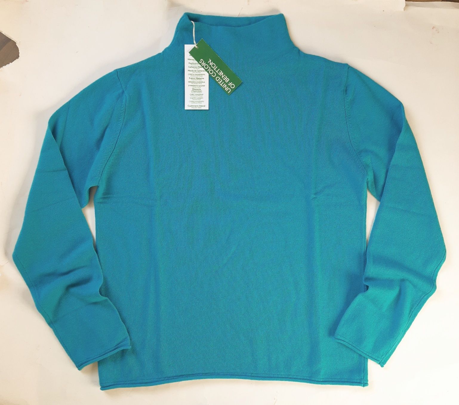 Benetton Nowy sweter turkus z kaszmirem M