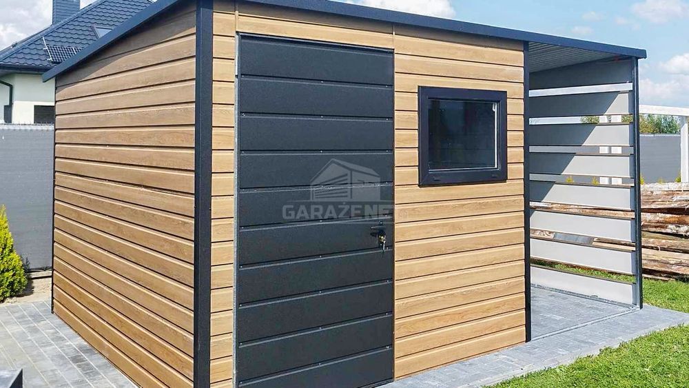 SCHOWEK DOMEK OGRODOWY 2X2 M + Wiata - Drzwi Okno Winchester TS757