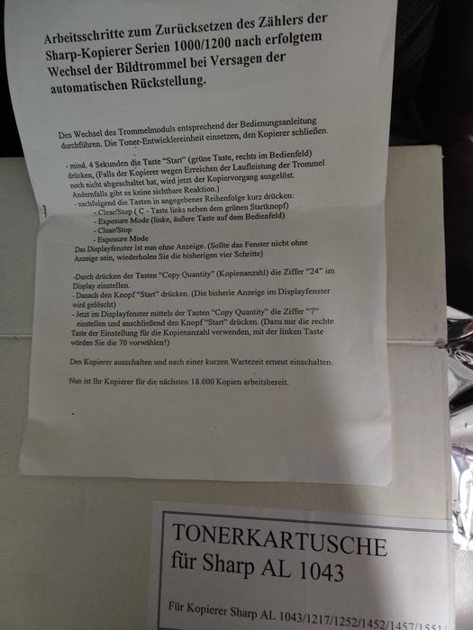 Toner para impressora Sharp, modelo AL-1043 preto