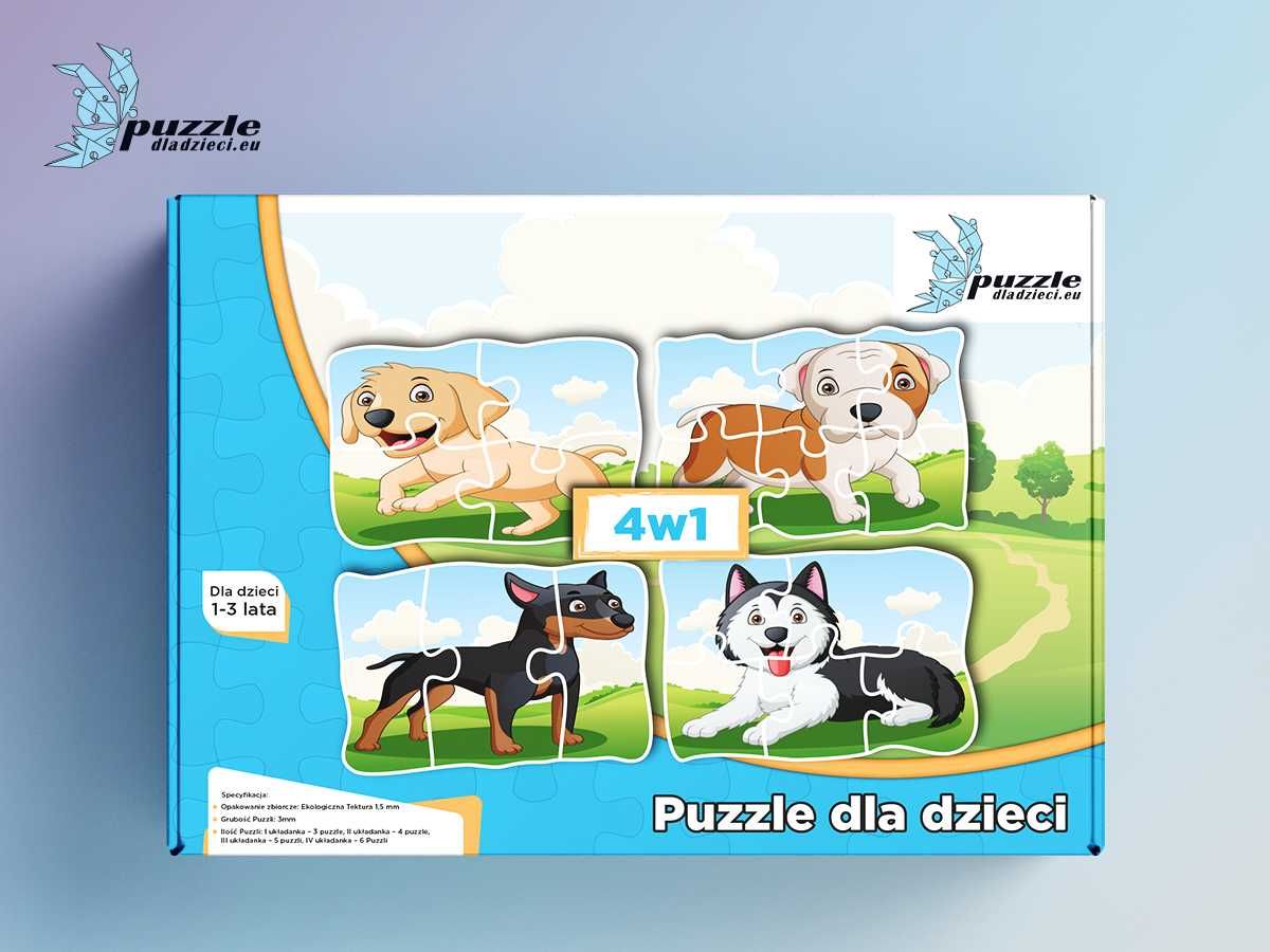 Progresywne Puzzle dla dzieci Pieski 03